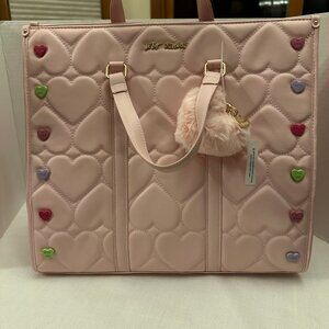 NEW Betsey Johnson Valentine's Pink Heart Tote Handbag w/bag charm